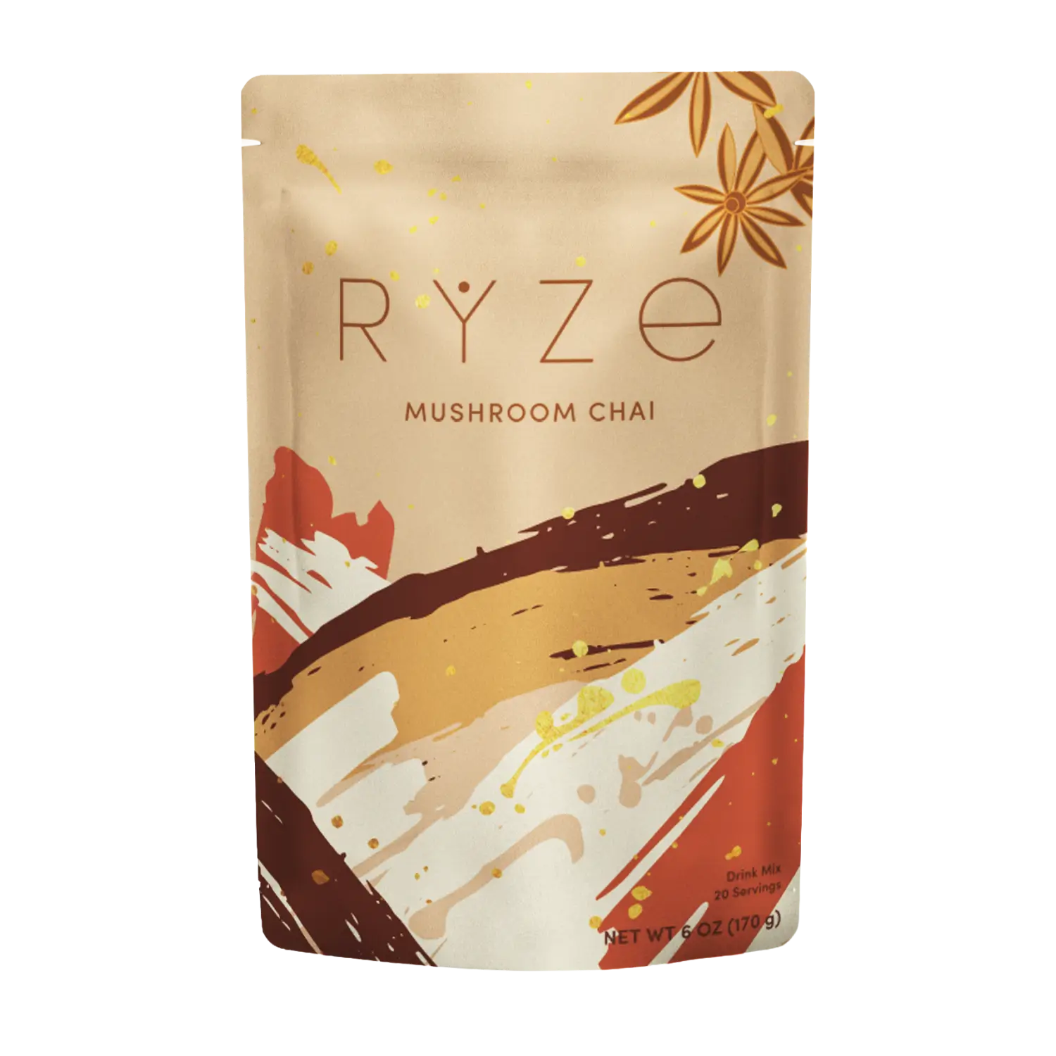 RYZE Mushroom Chai — Organic Instant Chai with Reishi & Organic Black Tea, 20 Servings