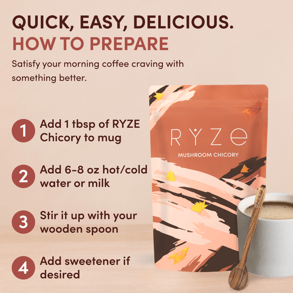 RYZE Mushroom Chicory — Organic Instant Chicory with Shitake & Lions mane, 30 Servings